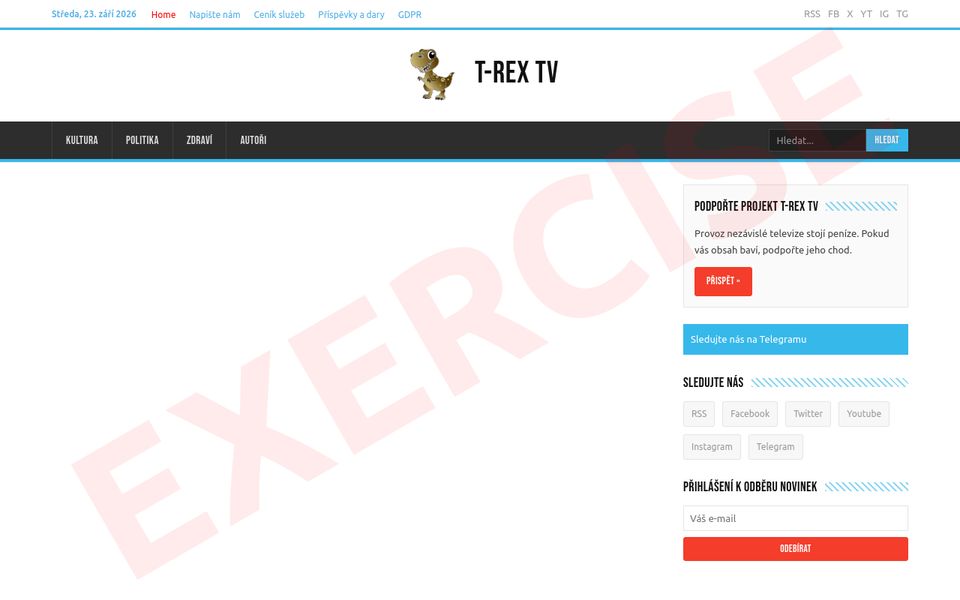 Homepage of T-Rex TV